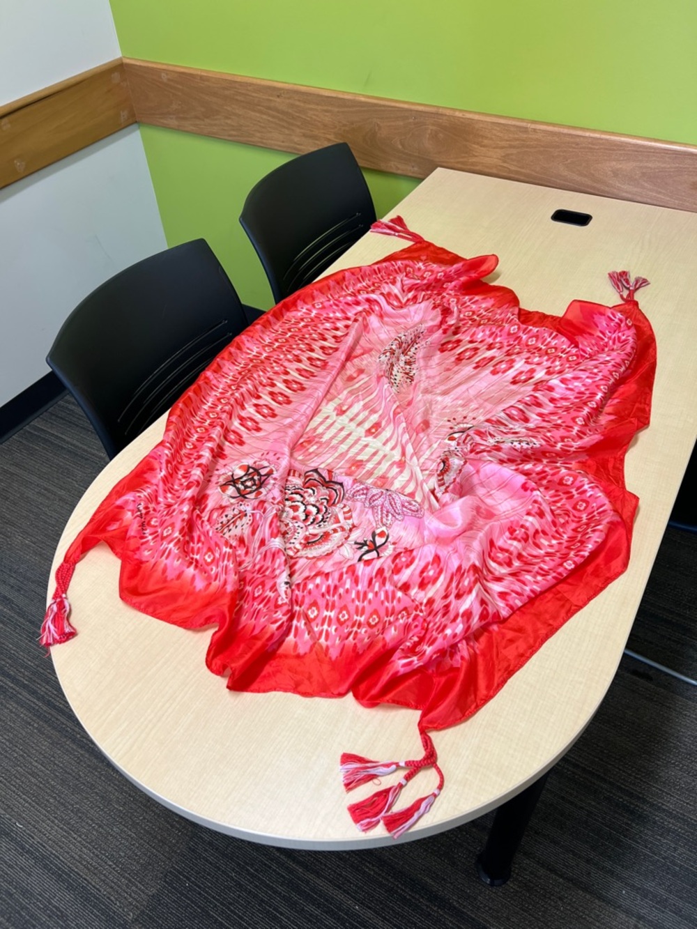 JOHNNY WAS 100% silk scarf pink and red floral print abstract tropical beautiful - Picture 5 of 8